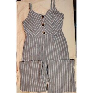 Women's Robert Louis Linen Blend Cropped Wide Leg Jumpsuit Blue Large